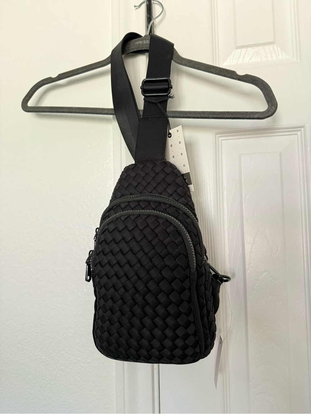 Black Woven Sling Backpack - Stylish Everyday Crossbody